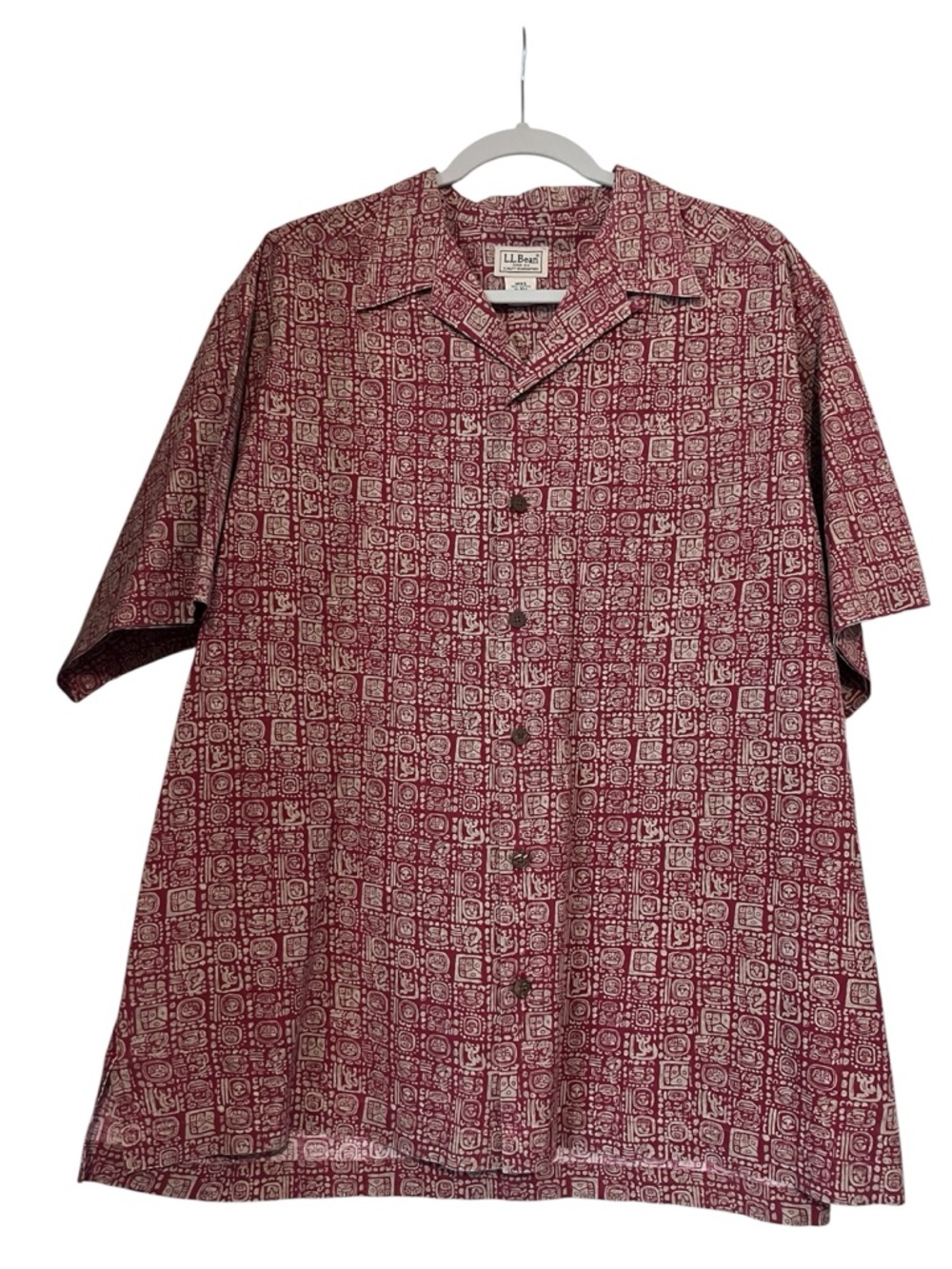 VTG LL Bean Mens M Shirt Oversized Camp Cotton Pocket Front Loop Collar red